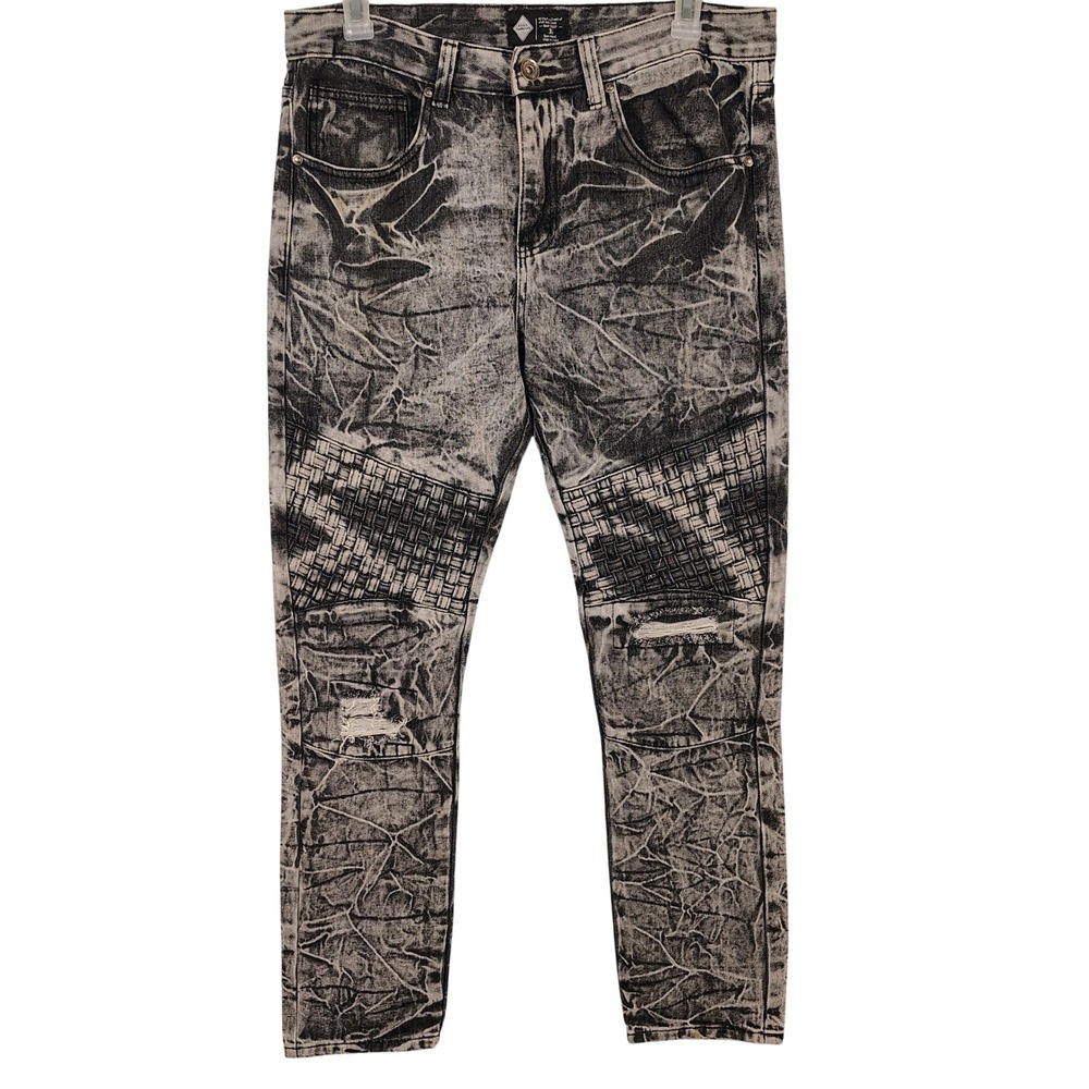 Road Narrows Mens SZ 36 Moto Acid Wash Distressed Jeans Black Streetwear Grunge